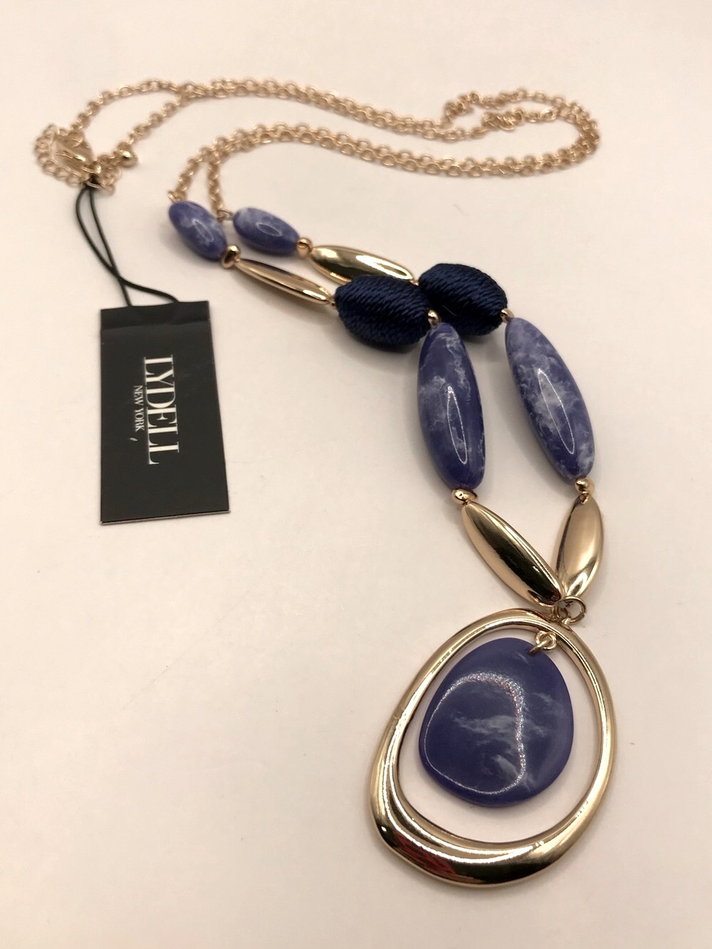 LYDELL Blue Acrylic Pendant Necklace with Gold Accents